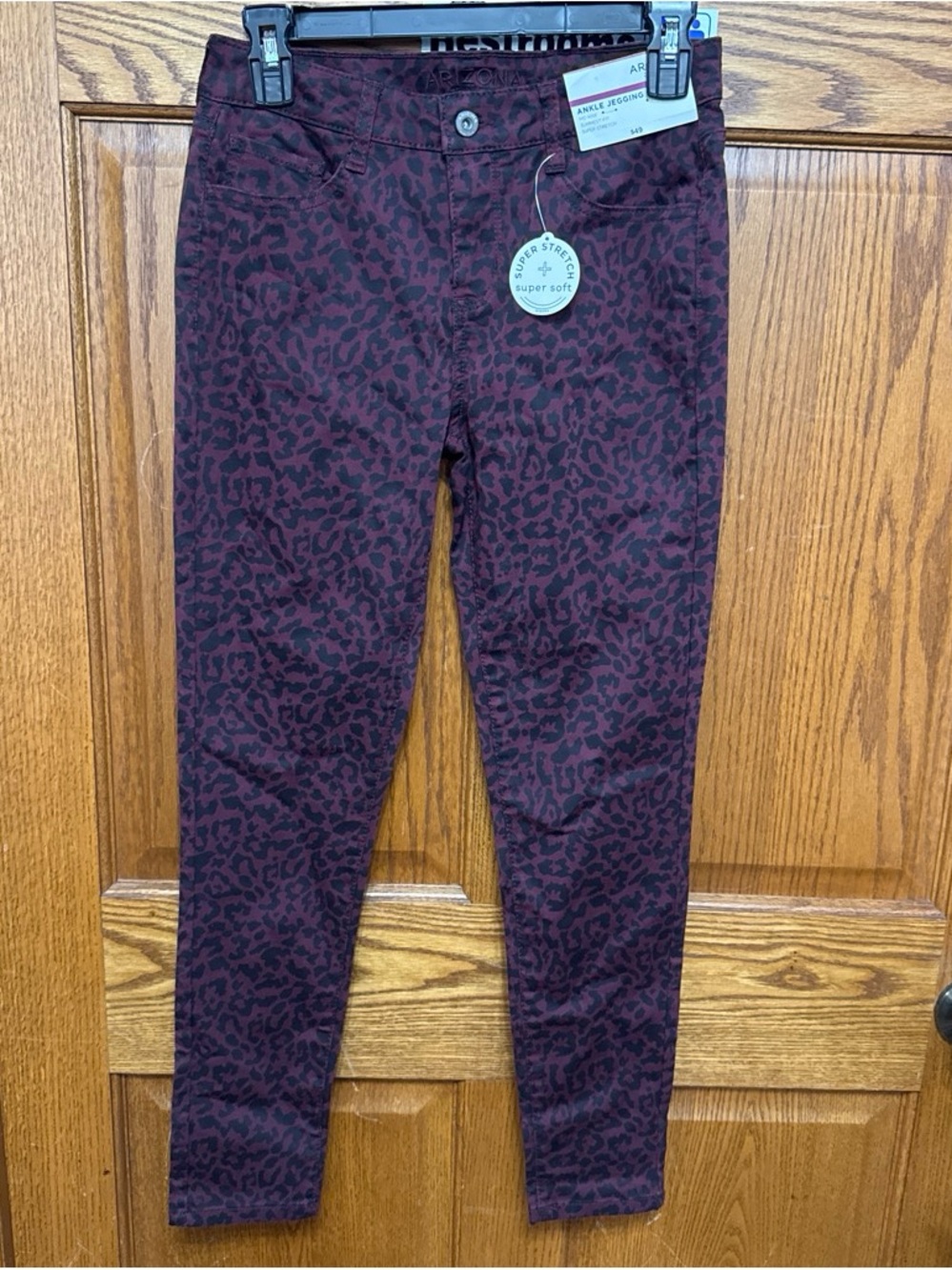 Women’s 3 Arizona Mid-Rise Burgundy Leopard Print Stretch Skinny Pants